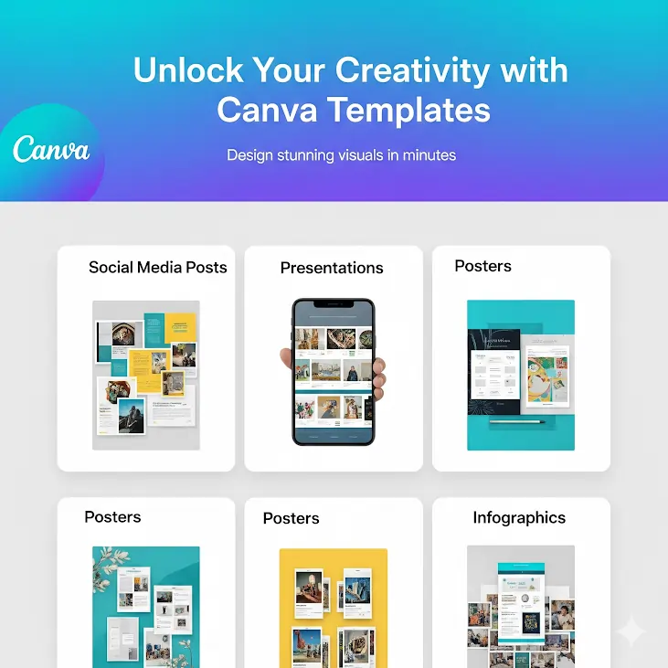 Isang collage ng mga premium Canva templates